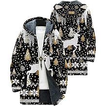 Christmas Long Hooded Cardigan for Men Casual Stylish Zip Up Knit Fall Winter Comfy Zipper Hoodies with Pockets