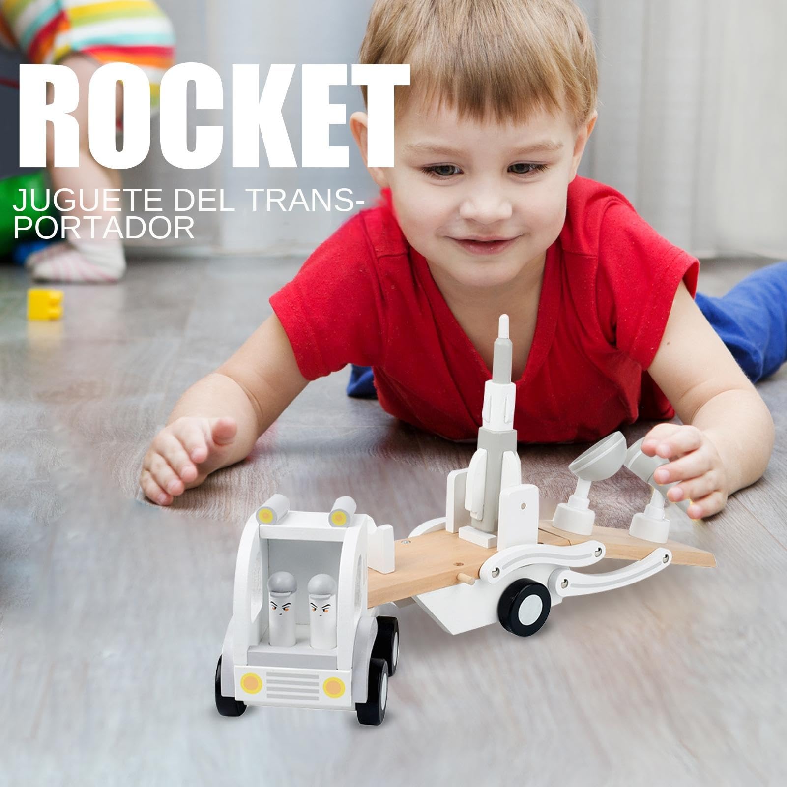Camión Portacoches Conjunto De Juego De Transporte De Cohete De Madera | Camión de Juguete para Transportar Coches Para Niños y Niñas, para Juego de Construcción y de