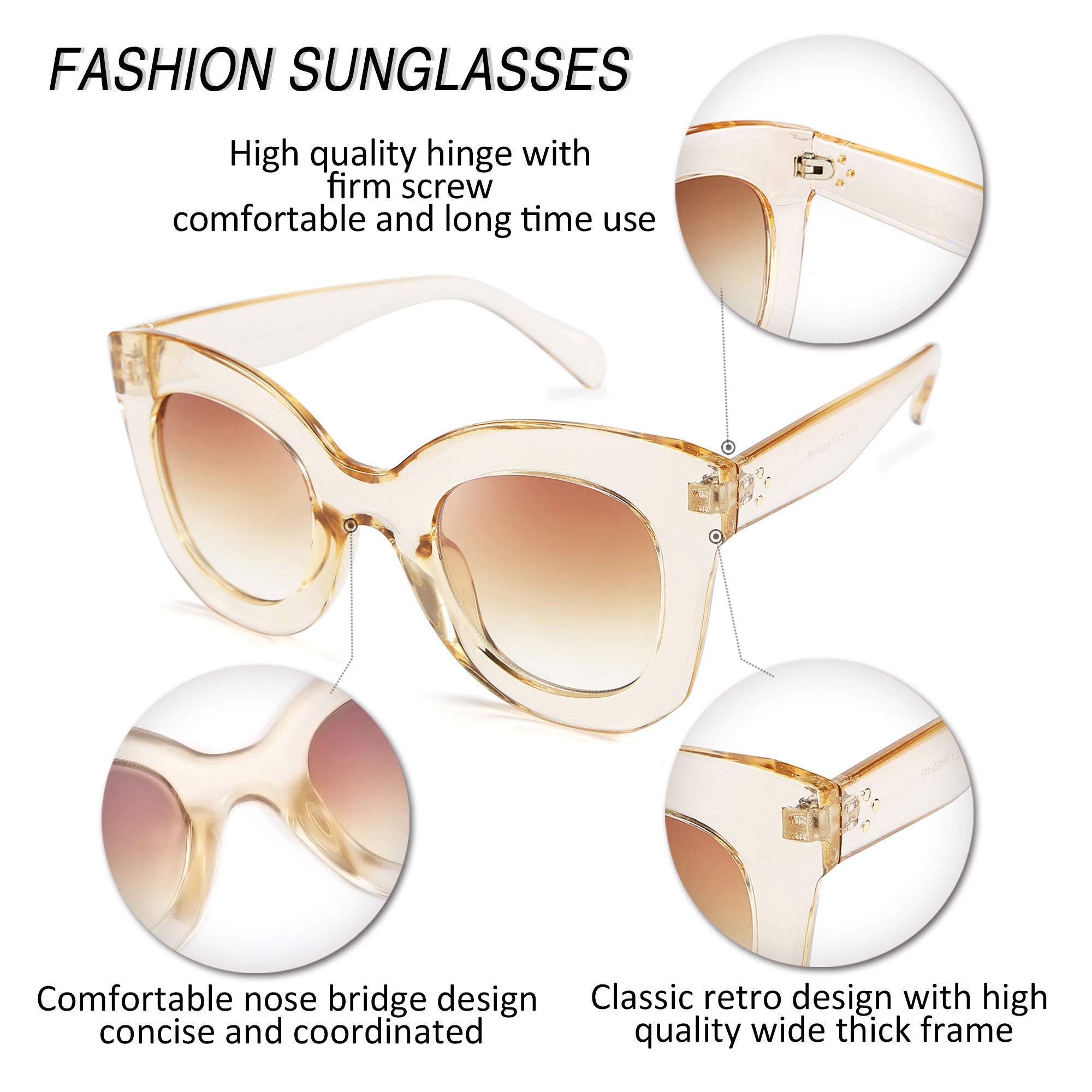 FEISEDY Retro Oversized Square Horn Sunglasses Semi Cat Eye Butterfly Glass Big Thick Bold Frame B2572