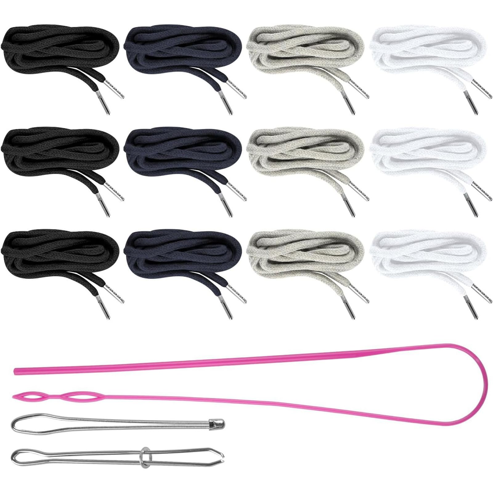 Buxuaaaa 12pcs Drawstring Cord and Easy Threader Tool Kits for Sweatpants Hoodie Coat Swim Trunk Drawstring Rope Replacement Replacement Cord for Hoodie
