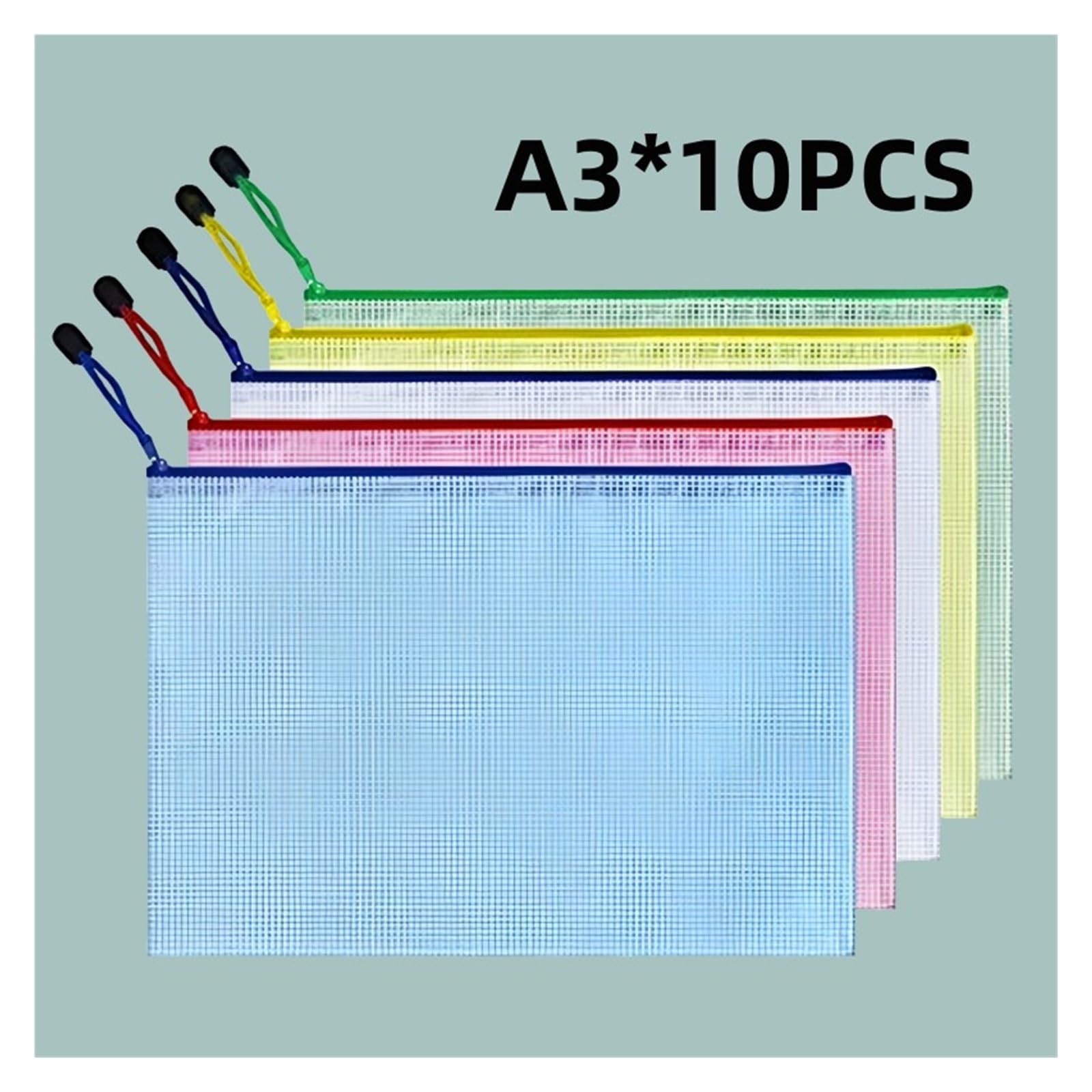 Impermeabile Mesh Sacchetto del Documento, Sacchetto con cerniera in rete 10 pezzi, sacchetto con cerniera in rete A3, 10 colori, sacchetto di plastica for organizzare materiale scolastico e for uffic