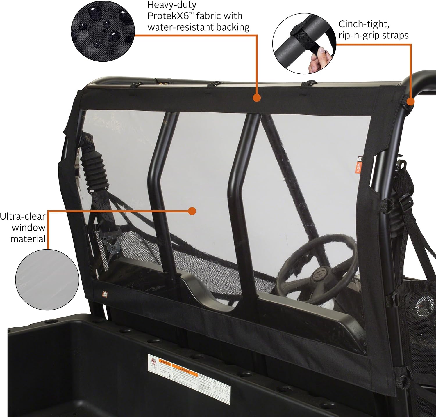Classic Accessories QuadGear UTV Rear Windshield, Fits Polaris® Ranger 900 XP, Crew 900 (2015 Models and Older), Black