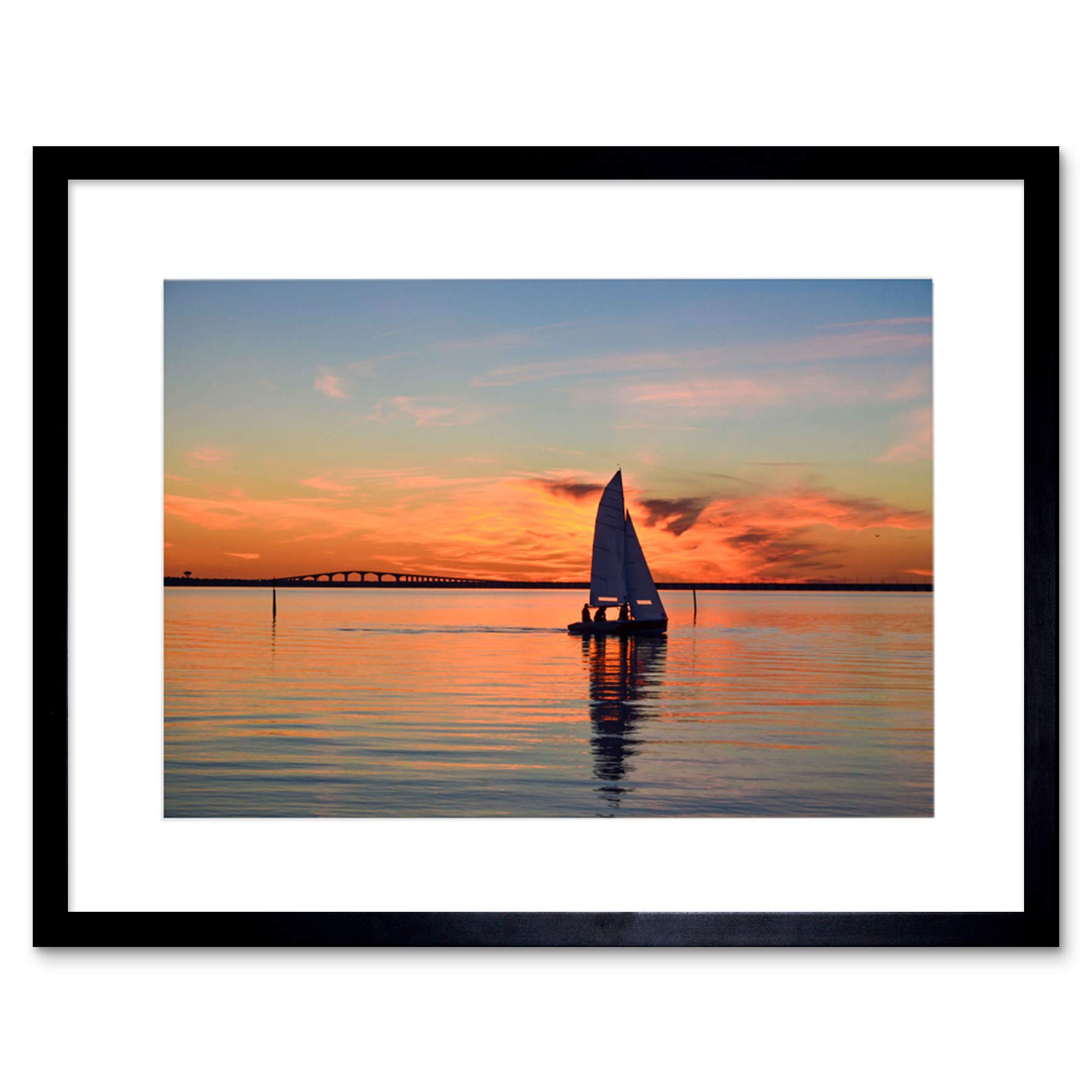 Wee Blue Coo PHOTO SEASCAPE OLAND BRIDGE SWEDEN BOAT SUNSET CLOUDS FRAMED ART PRINT B12X8423