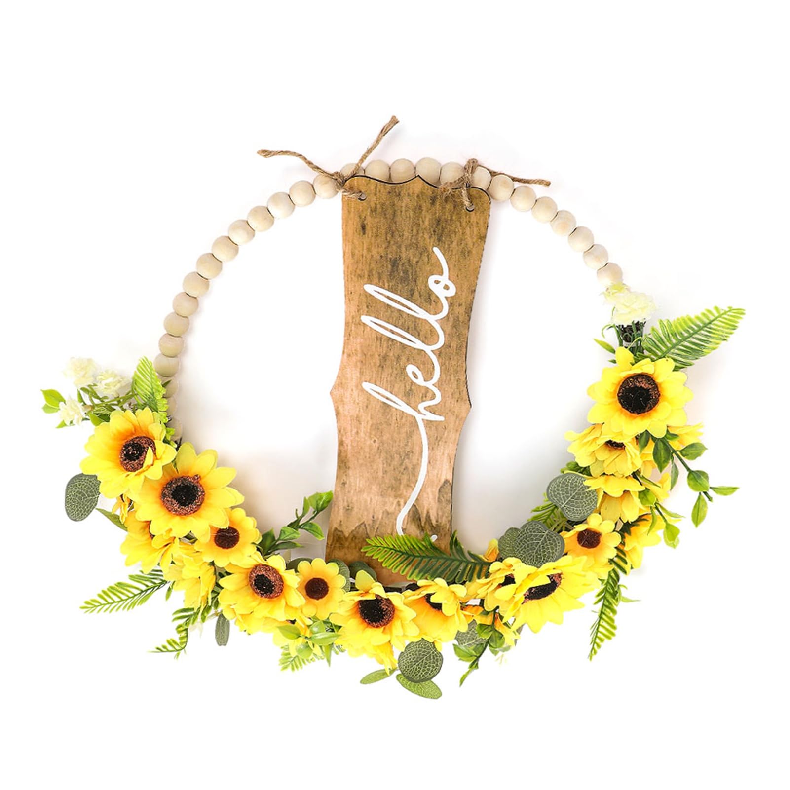 Couronne de tournesol artificielle en tissu de soie 3D et bois massif premium
