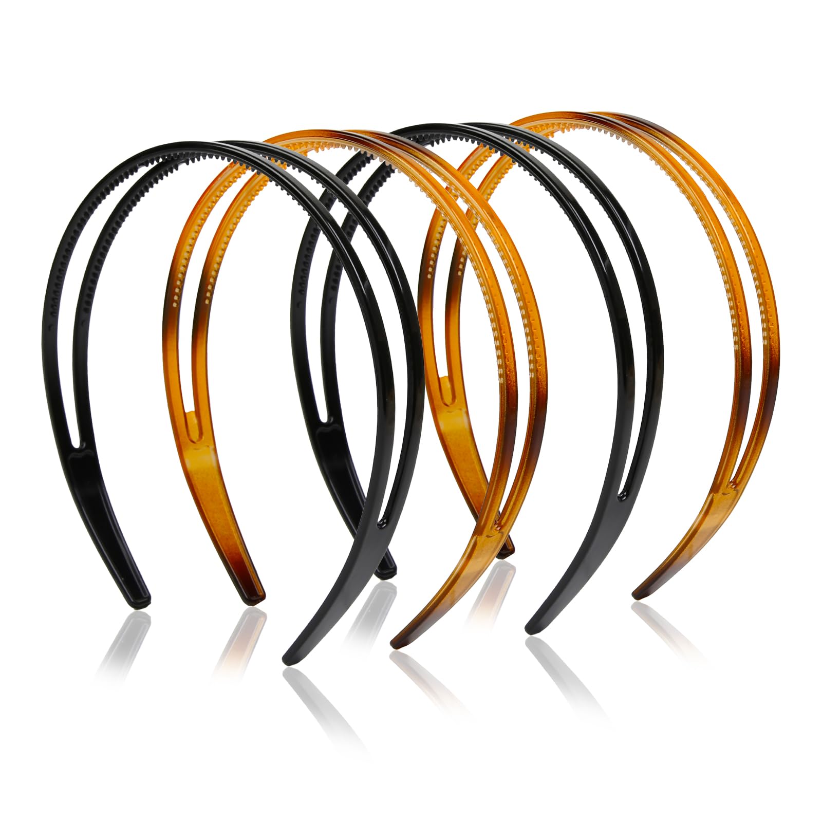 WOVOWOVO 4 Packs Plastic Headbands for Women Black Comb Headband Double Row Teeth Head Bands for Women's Hair Trendy Womens Hairbands Non Slip Hair
