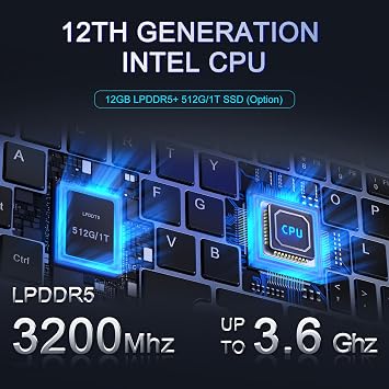 Mini Laptop 8 2-in-1, Laptop Computer Win 11, Intel N150(up to 3.6GHz), 12GB RAM 512GB SSD, Touchscreen HD, Backlit Keyboard, Wi-Fi 6, USB-C, Lightweight Portable PC for Work/Kids/School