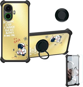 jioeuinly Case Compatible for Meizu Note 21 Pro Phone Case Cover [with Tempered Glass Screen Protector][Hard PC + Soft Silicone][Ring Support] [Golden Reflect Light] DJH-YHY