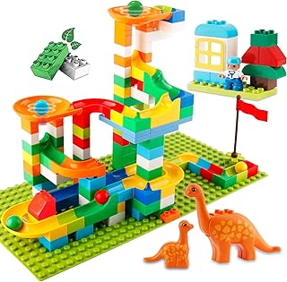 Marble Run Building Blocks, 145 PCS Classic Big Blocks STEM Toy Bricks Set Kids Race Track Compatible with All Major Brands Bulk Bricks Set for Boys Girls Toddler Age 3,4,5,6,7,8+