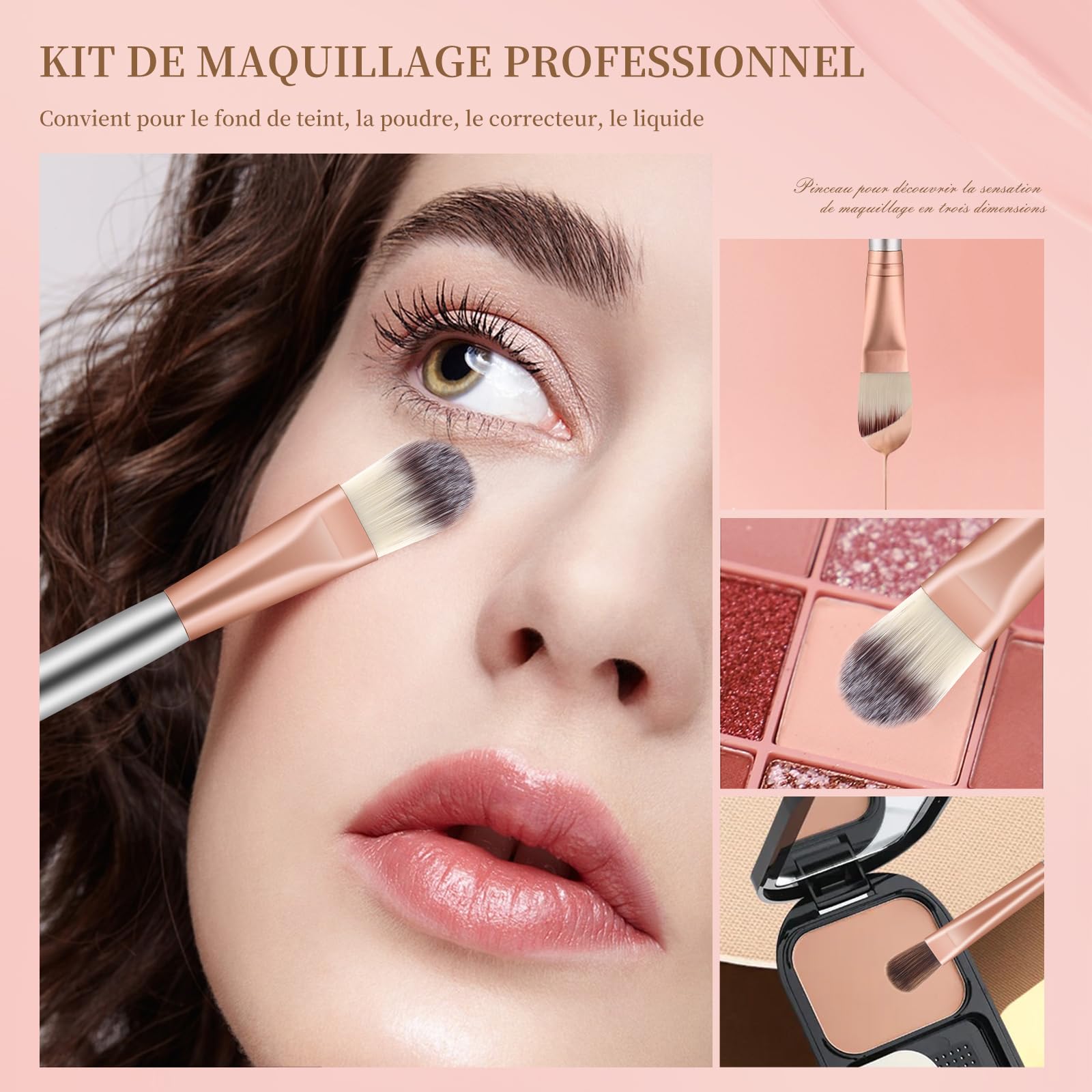 Ensemble de 18 pinceaux de maquillage professionnels Champagne Gold, fond de teint, poudre, fard à joues, ombre à paupières, eye-liner, trousse de maquillage avec sac à cosmétiques
