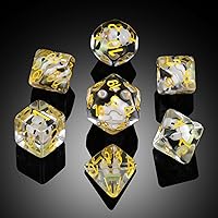 Vista 5 de Juego de dados de juego D&D de White Cat Gaming, DNDND 7 piezas de dados de resina DND con bolsa de terciopelo para juegos de rol y juegos de mesa