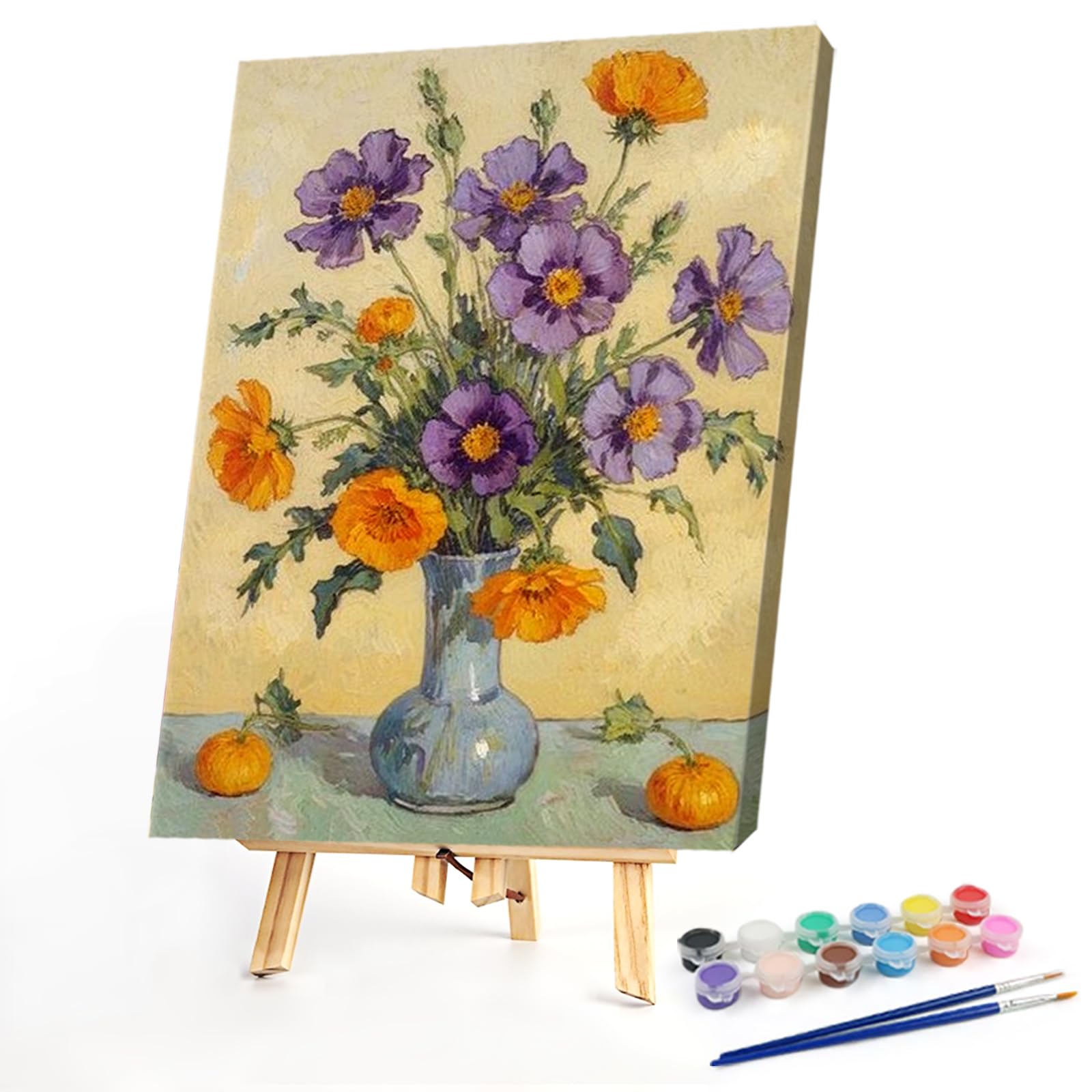 POETRYDRAW DIY Poppy Vase Paint by Numbers Kit on Canvas 11.81x15.74inch with Frame 18Colors 5ml Oil Painting for Beginners & Adults Home Decor Gift