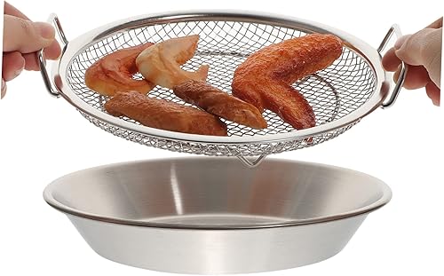 Miniatura 7 de PRETYZOOM 1 juego de bandeja de drenaje de malla colador de alimentos colador de cocina colador de aceite sin humo parrilla sartén aperitivos