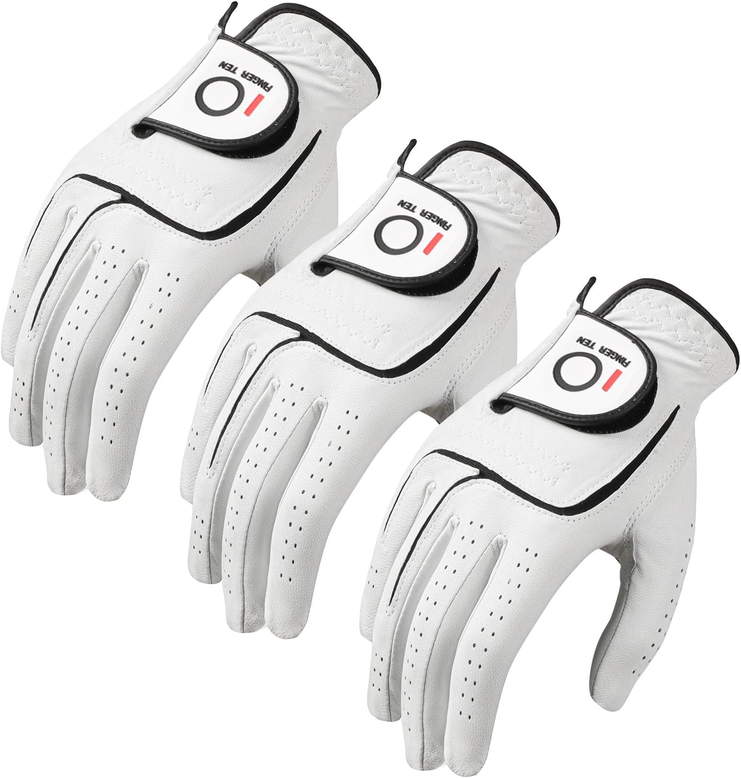 FINGER TEN Mens All Premium Soft Cabretta Leather Tour Fit Grip Left Hand Lh Right Hand Rh with Cadet Size Golf Gloves Value 3 Pack Size from Small to XXL