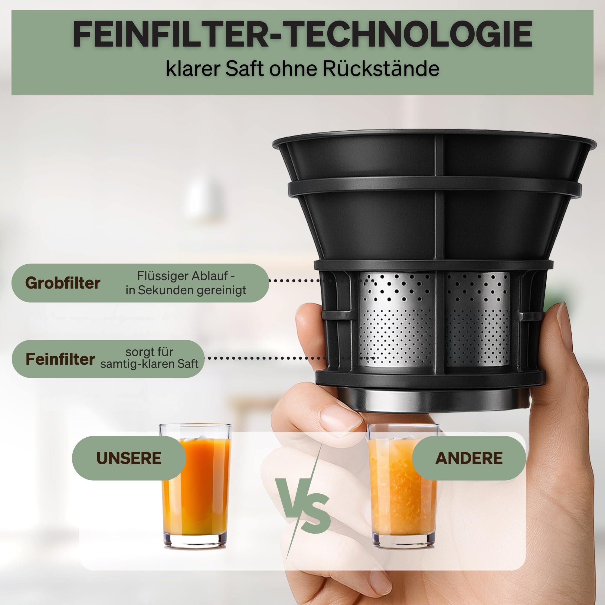 Entsafter, 250W Slow Juicer Kaltentsafter mit Holz-Untersetzern & 130 mm XXL Einfüllschacht für ganze Früchte & Gemüse | BPA-frei | Rücklauffunktion | Inkl. 2 Gläsern & Saftrezepte