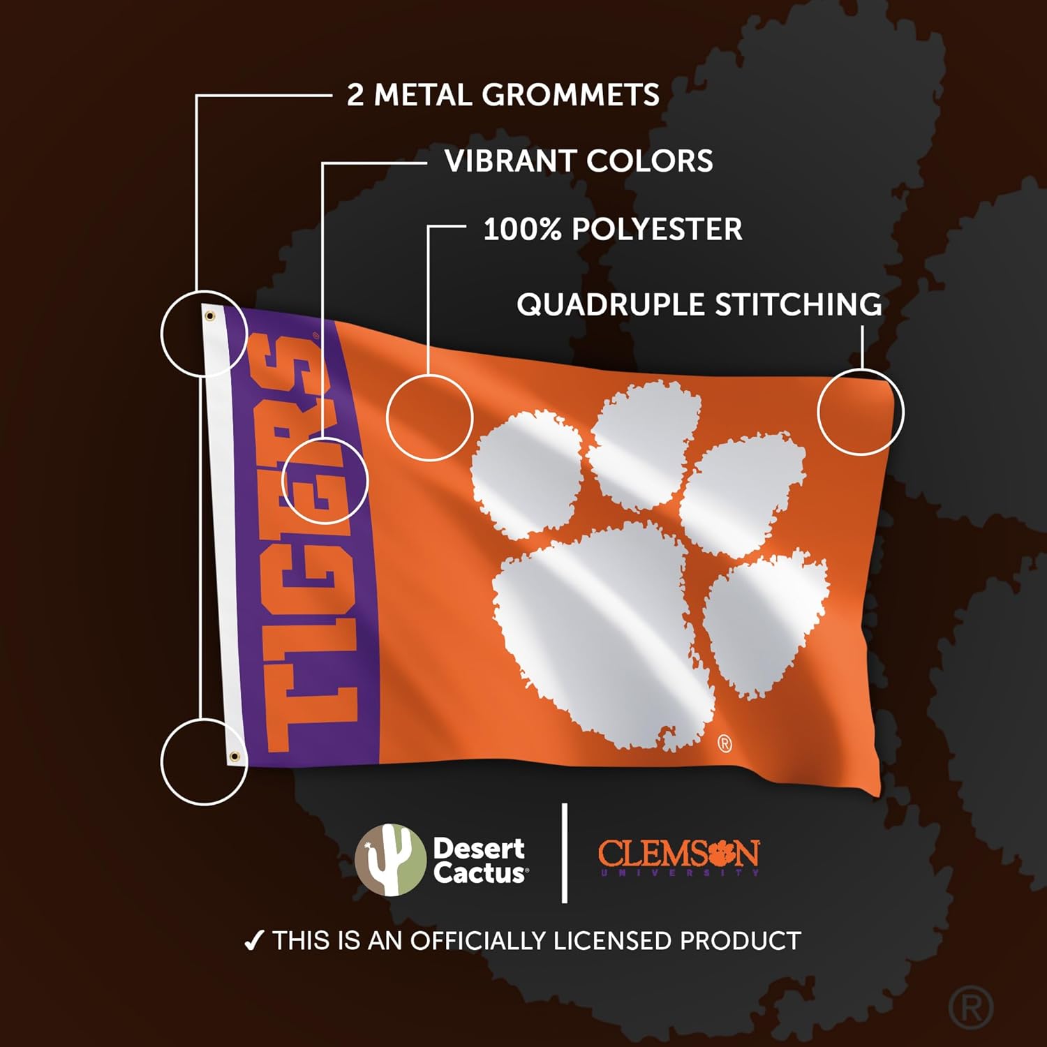 Desert Cactus Clemson University Flag Tigers Banners 100% Polyester Indoor Outdoor 3x5 feet Flags (Team Name) - Image 4