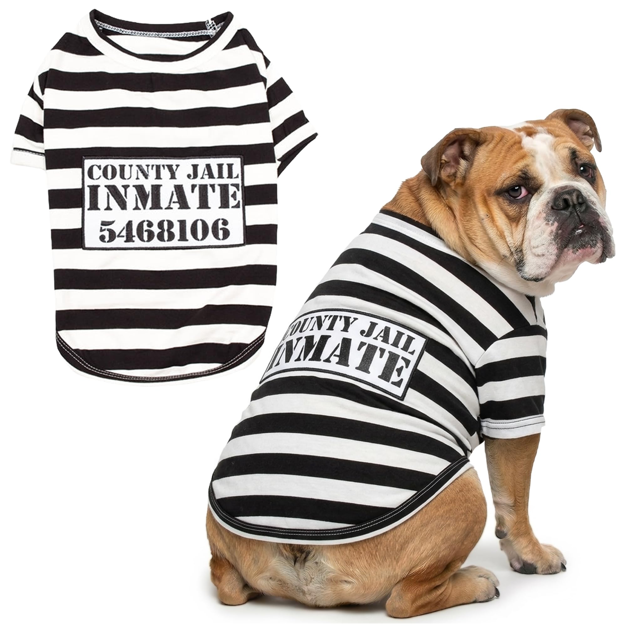Parisian Pet Prisoner Dog Costume - 100% Cotton Striped Dog Clothes for Large Dogs - Lightweight Puppy Outfits - Funny French Bulldog Clothes -