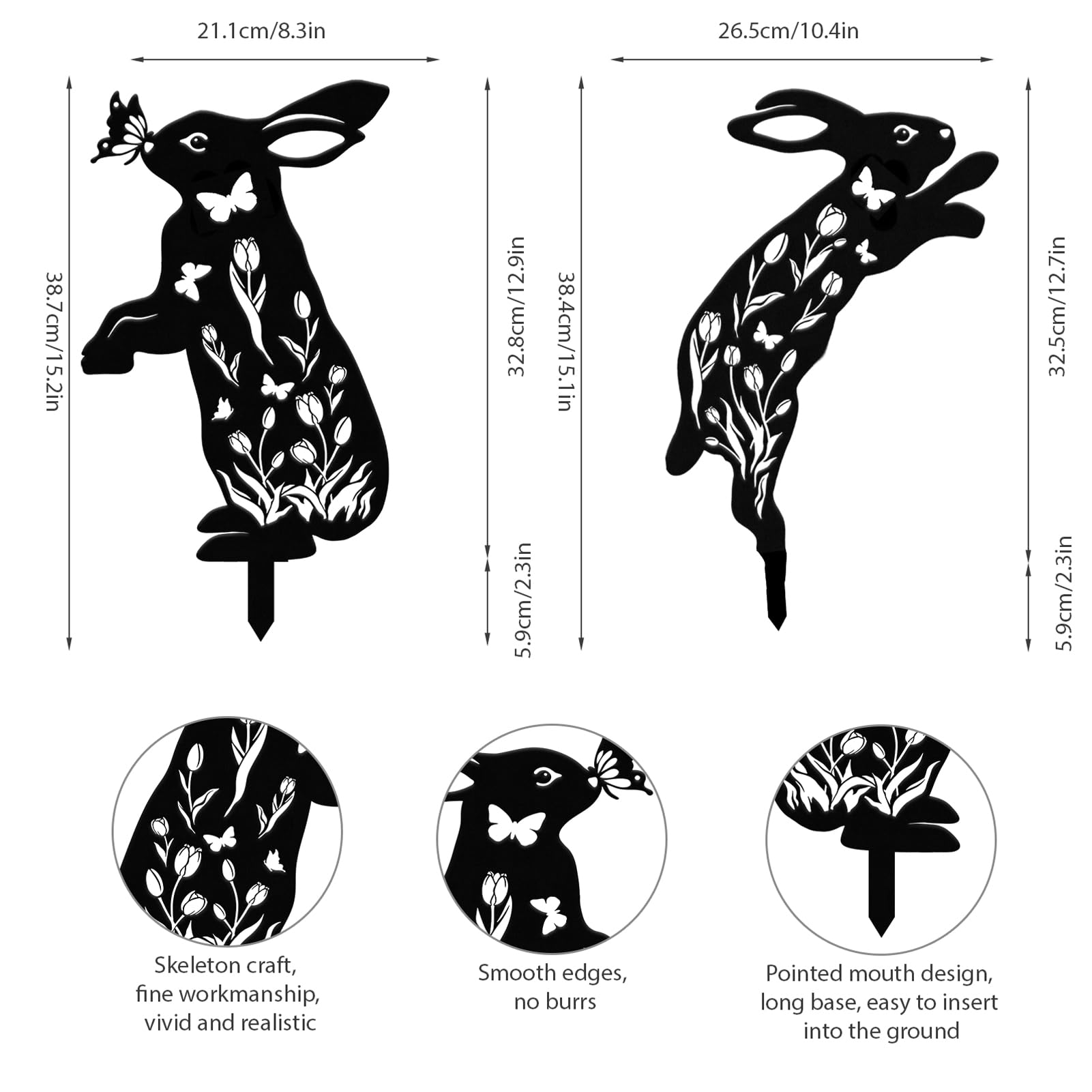 CREATCABIN 2x Kaninchen Gartendekor - Metall Hasen Silhouette 23-31cm