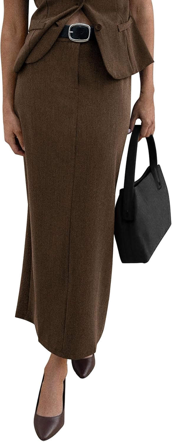 PRETTYGARDEN Women's 2025 Fall Maxi Pencil Skirt High Waisted Slit Work Office Trendy Long Skirts Business Casual Outfits