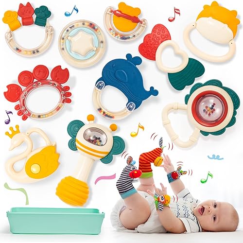 Miniatura 1 de LZZAPJ Juguetes para bebés de 6 a 12 meses juguetes para morder para bebés de 0 a 6 meses juguete infantil con sonajeros de muñeca y calcetín