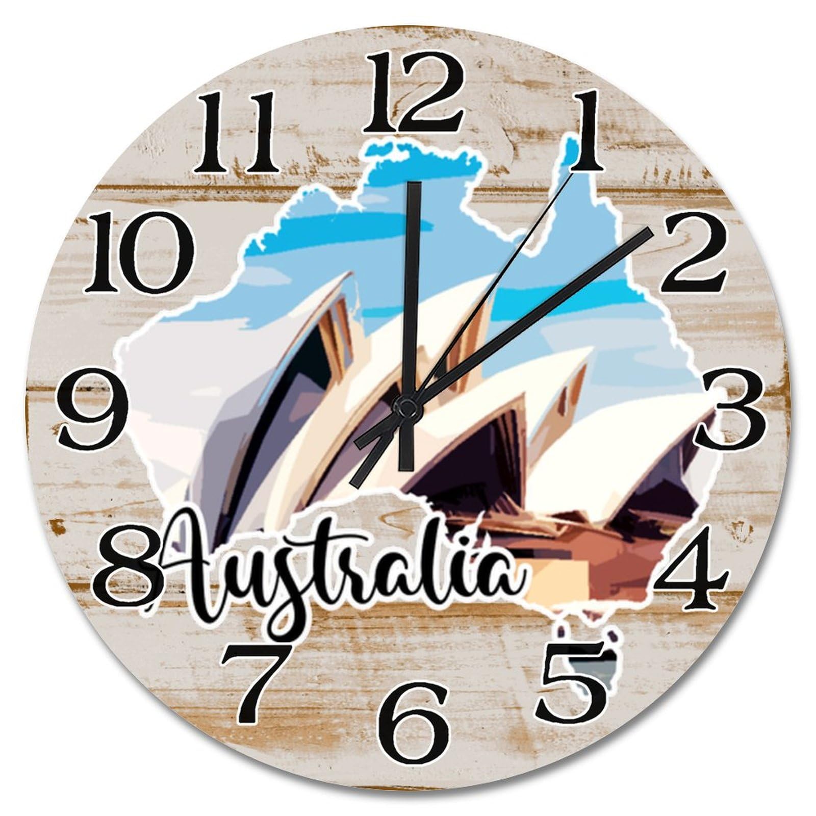 Horloge murale à piles Australie en bois 38 cm pour chambre et déco rustique