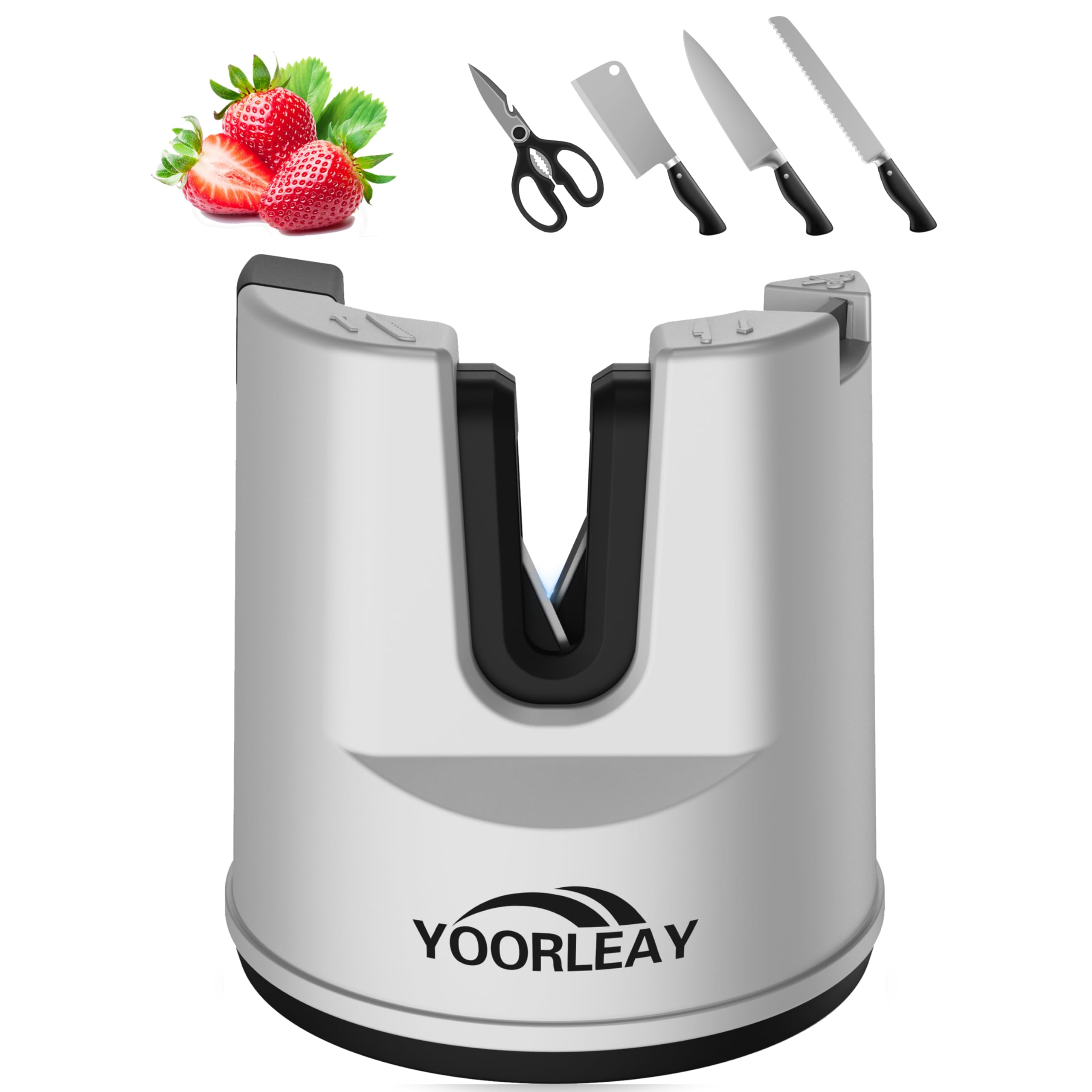 Aiguiseur de couteaux - YOORLEAY Aiguiseur de couteaux à réglage automatique de l'angle pour ciseaux, couteaux droits et dentelés, outil d'aiguisage de couteaux fixes multifonctionnel à ventouse