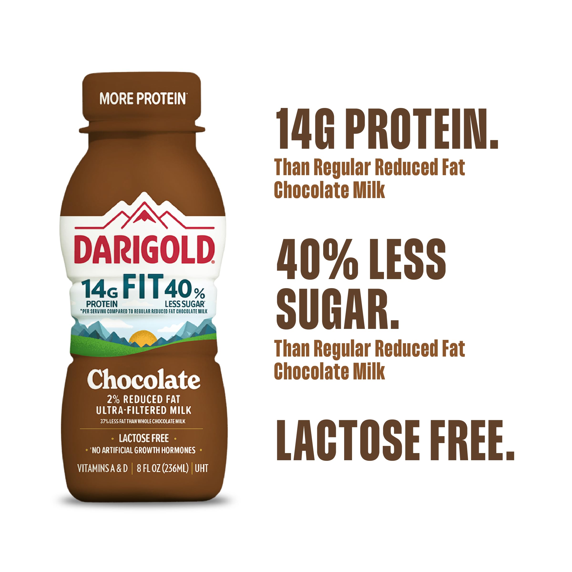 DARIGOLD FIT - Ultra-Filtered, Low Fat, Lactose Free Chocolate Milk - 14g Protein, 40% Less Sugar - 8oz Bottles, 18 Pack
