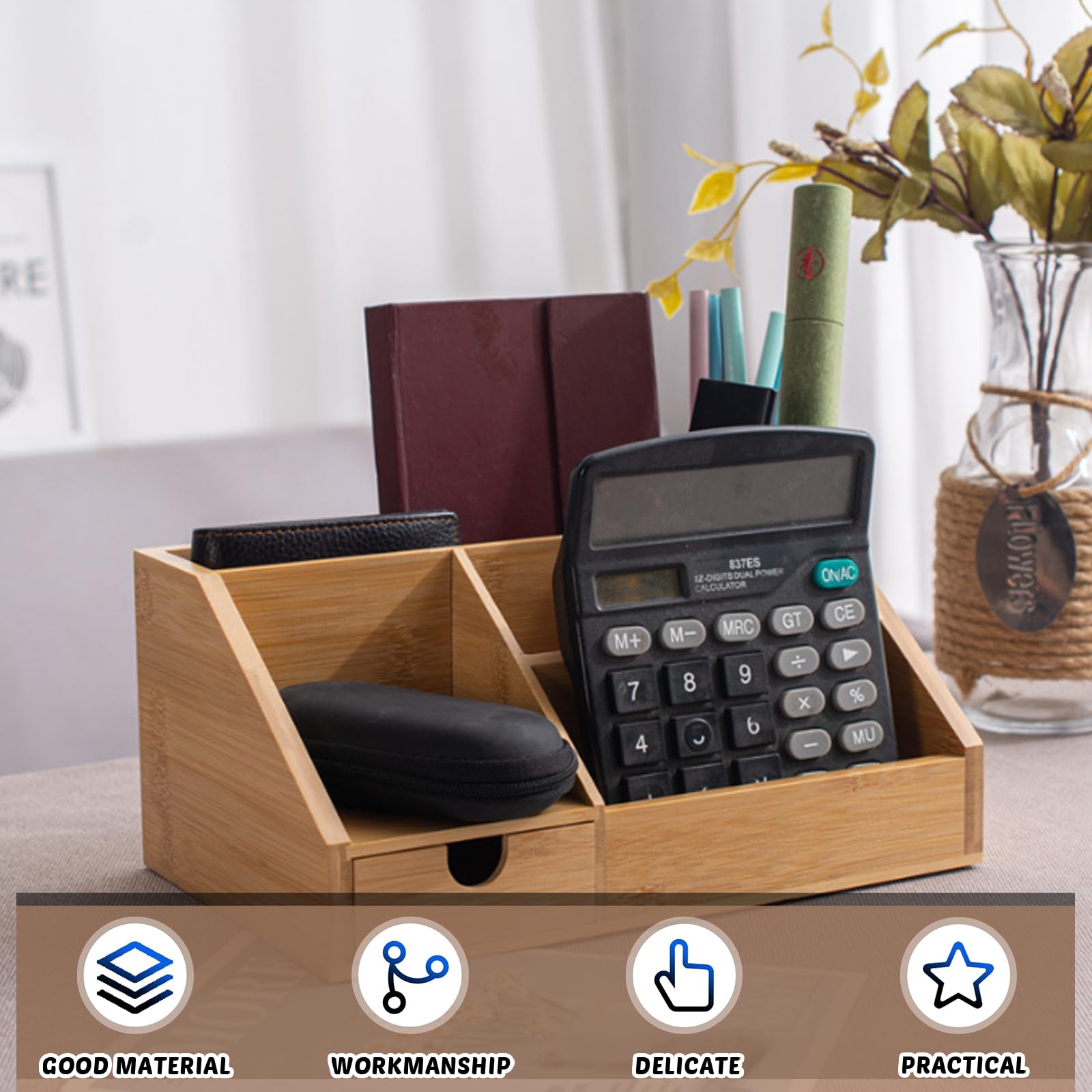 Organiseur de bureau avec tiroir,Grande capacité,Porte-stylos Organiseur de bureau avec tiroir,Grande capacité,Porte-stylos
