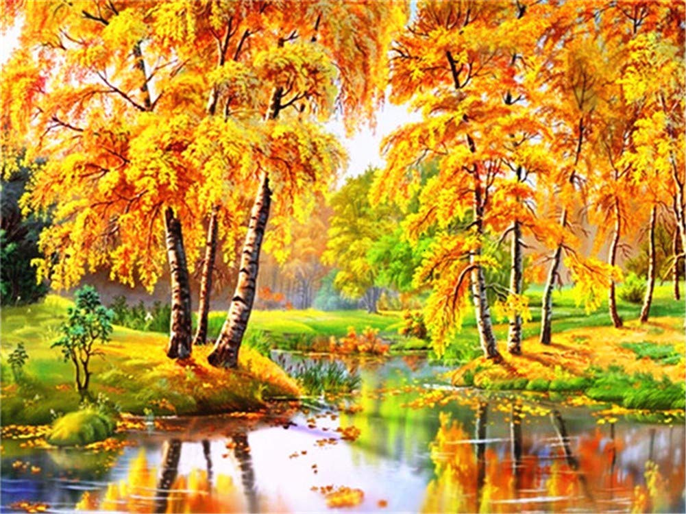 Réduire le stress avec la broderie diamant kit complet 80x100cm motif paysage d'arbre