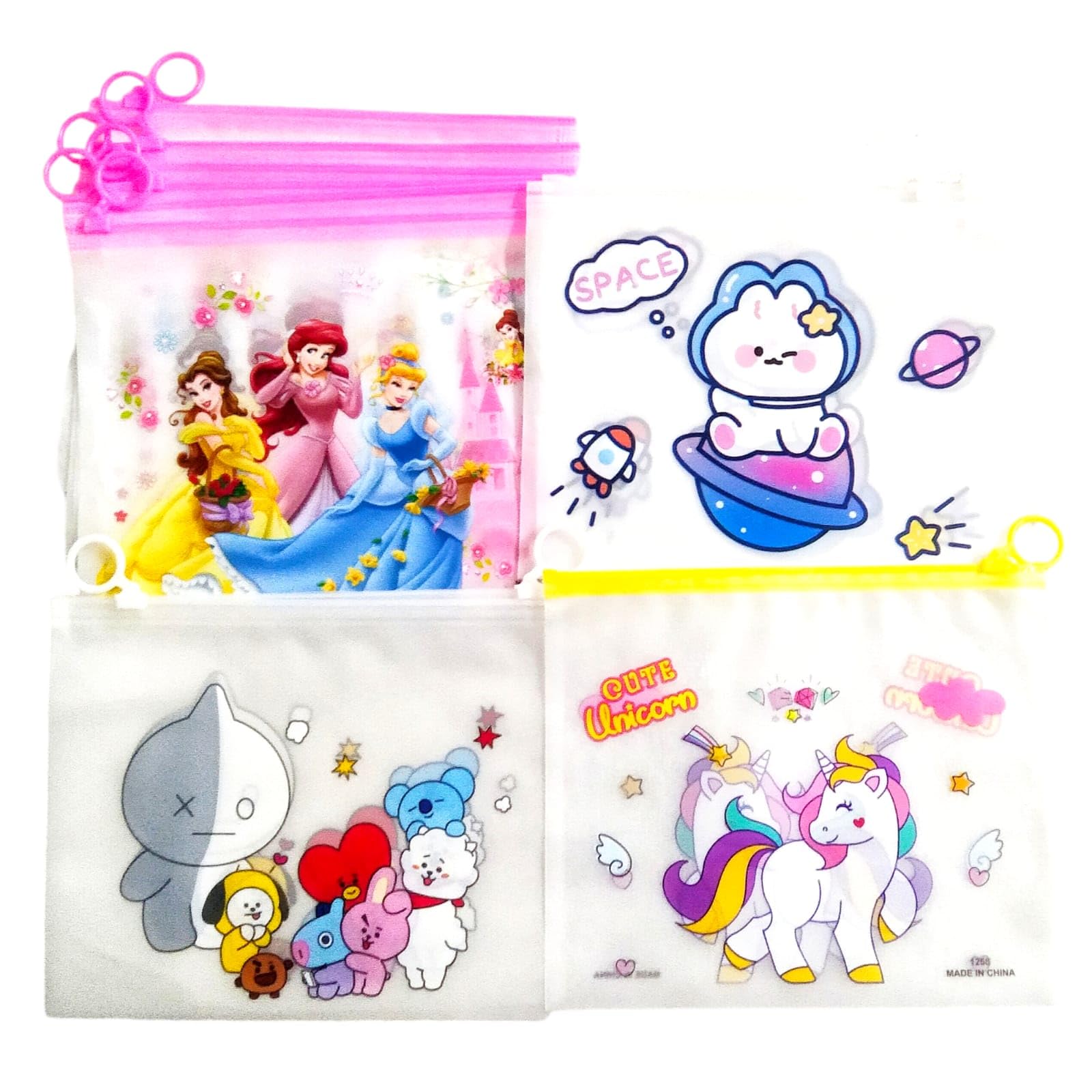 CARU CRAFT Kids Charm 3D Pouch Transparent for Pen Pencil Sharpner School Girls and Boys | Multipurpose Pouch Return Gifts |Makeup kit/Travel Bag Organizer Zipper (Pack of 12) (Princess) (B0DDQ5KMN7) Amazon Price History, Amazon Price Tracker
