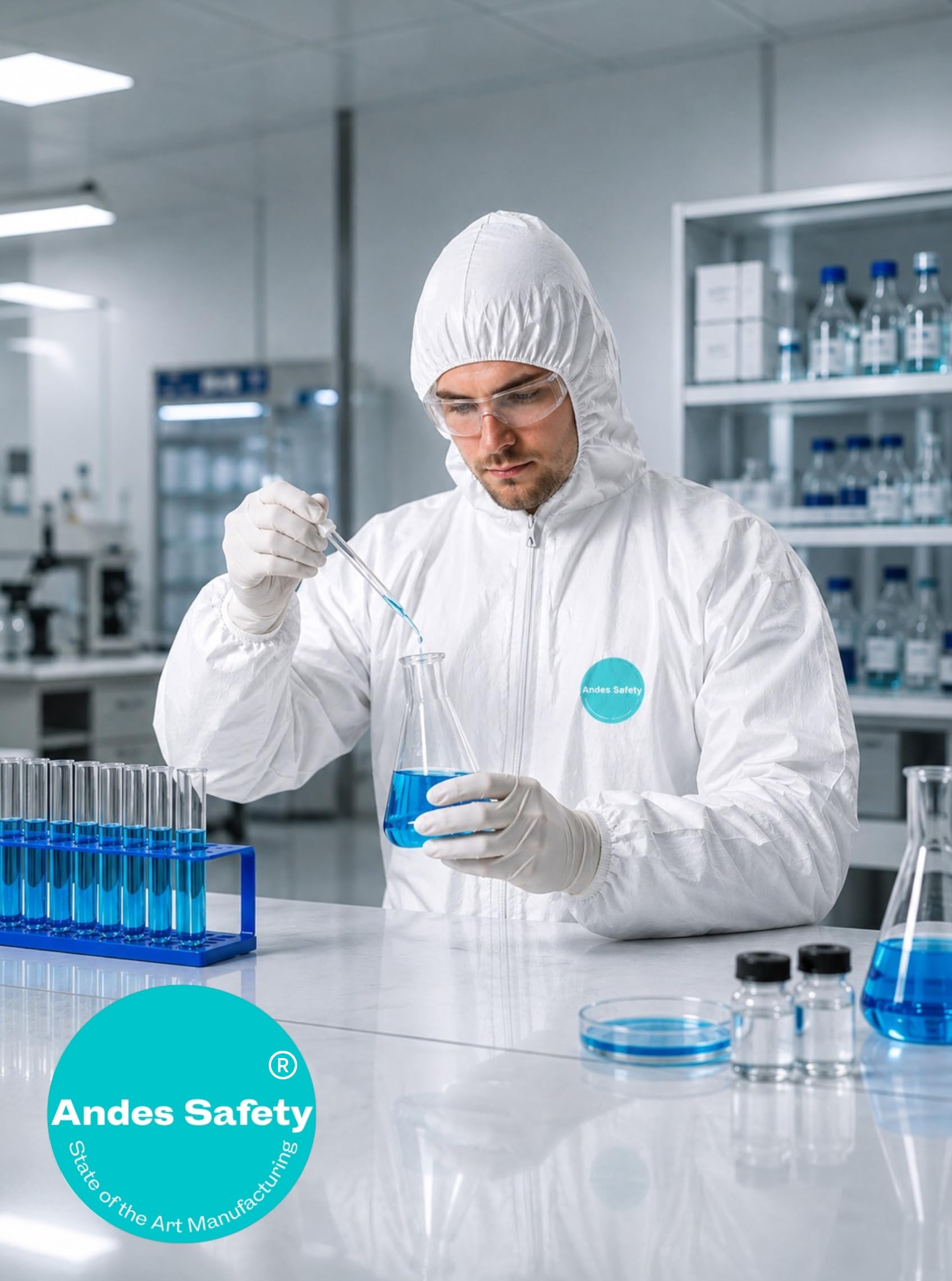 Andes Safety Microporous Polyethylene Coated Polypropylene Disposable Protective Coverall with Hood, Elastic Wrists and Ankles Trajes de Materiales peligrosos Unisex Adulto