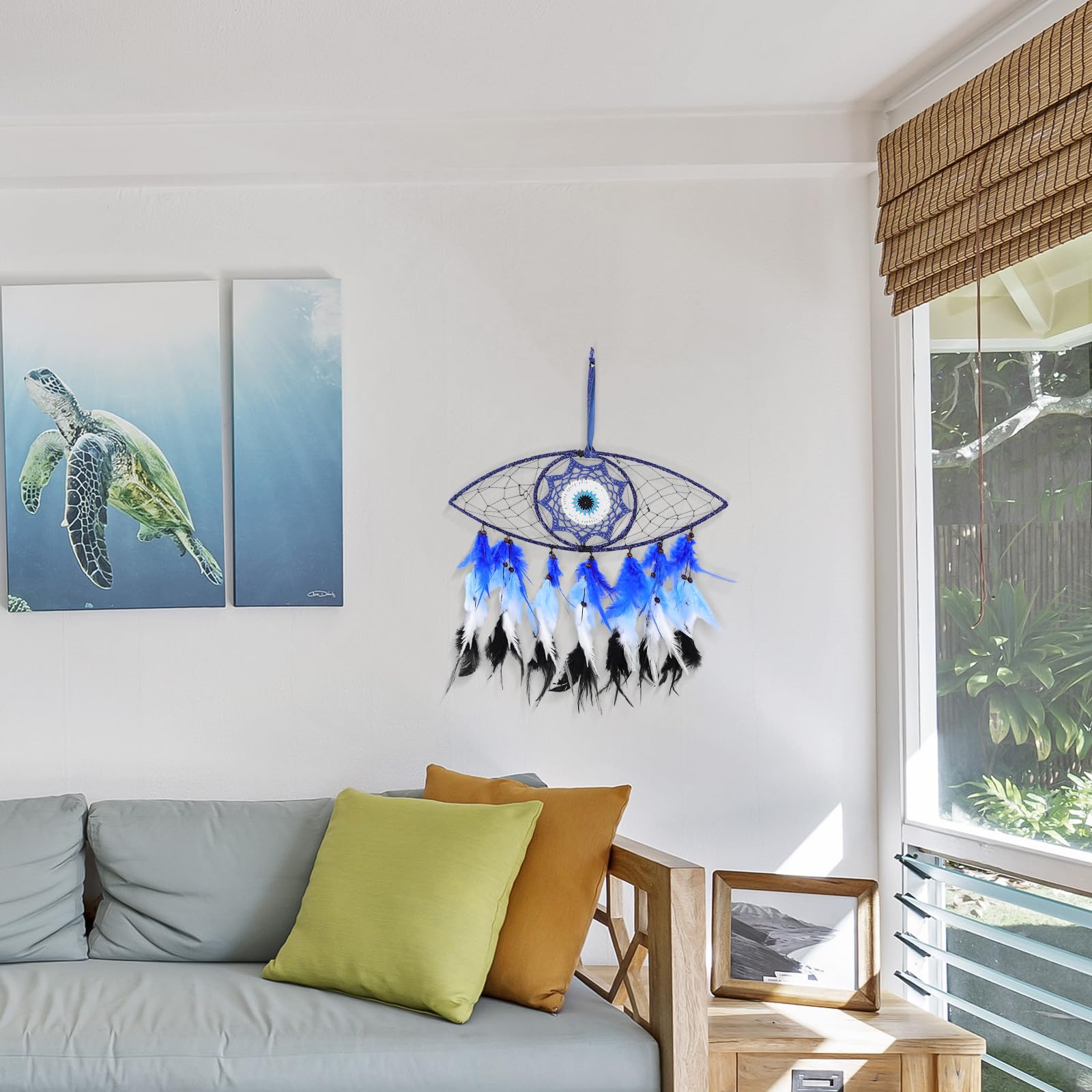 Abaodam 5 Stück Eleganter Traumfänger mit Bösem Blick aus Federn Bewegliche Wanddeko für Schlafzimmer und Wohnzimmer Stilvolle Hängedekoration mit Hohem Design