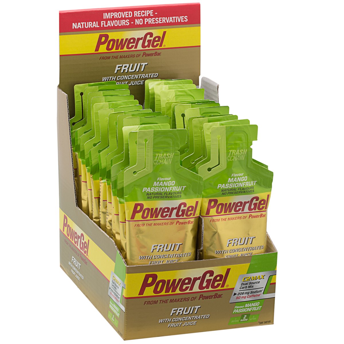 PowerBar Power Gel Fruit mit Kohlenhydraten, Maltodextrin & Natrium – Energie Gels – Vegan – Mango Passionfruit (24 x 41 g)