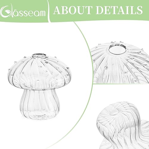 Miniatura 7 de Glasseam Jarrones de hongos para flores, bonito juego de 10 jarrones de cristal transparente, jarrones de vidrio soplado para centros de mesa,