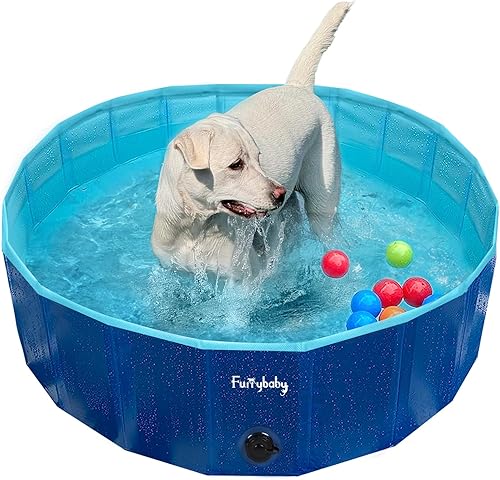 Furrybaby Piscina para perros, piscina para niños con placa dura, plegable para mascotas, piscina plegable para mascotas, portátil, azul marino, 32