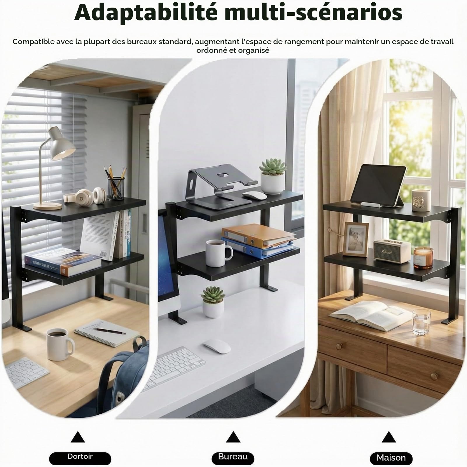 Organisateur de Bureau à Pince de 16 Pouces, Étagère de Table à 2 Niveaux Au-Dessus ou en Dessous pour Les Accessoires de Bureau, etc, Etagere Cuisine, Noir
