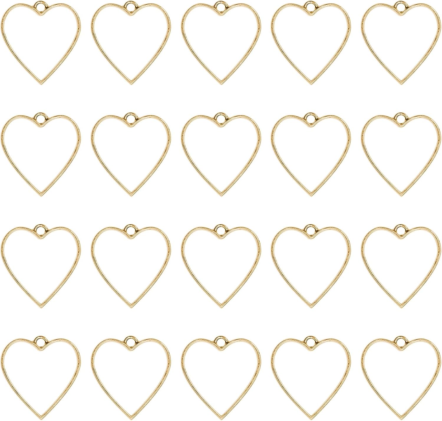 Oubaka 50pcs Open Bezel Pendants Heart Open Back Frame Pendant Hollow Frame Pendants Resin Craft Bezels for Earrings, Necklace, Bracelet, Pressed Flower, DIY Crafts(K Gold)