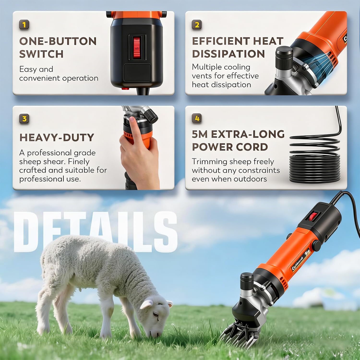 CGOLDENWALL Tosatrice Professionale per Pecore Elettrica 690W 2400RPM, 6 Regolazioni di Velocità, con Cavo di Alimentazione da 5 Metri, per Pecore Alpaca Capre - Olio Lubrificante Incluso