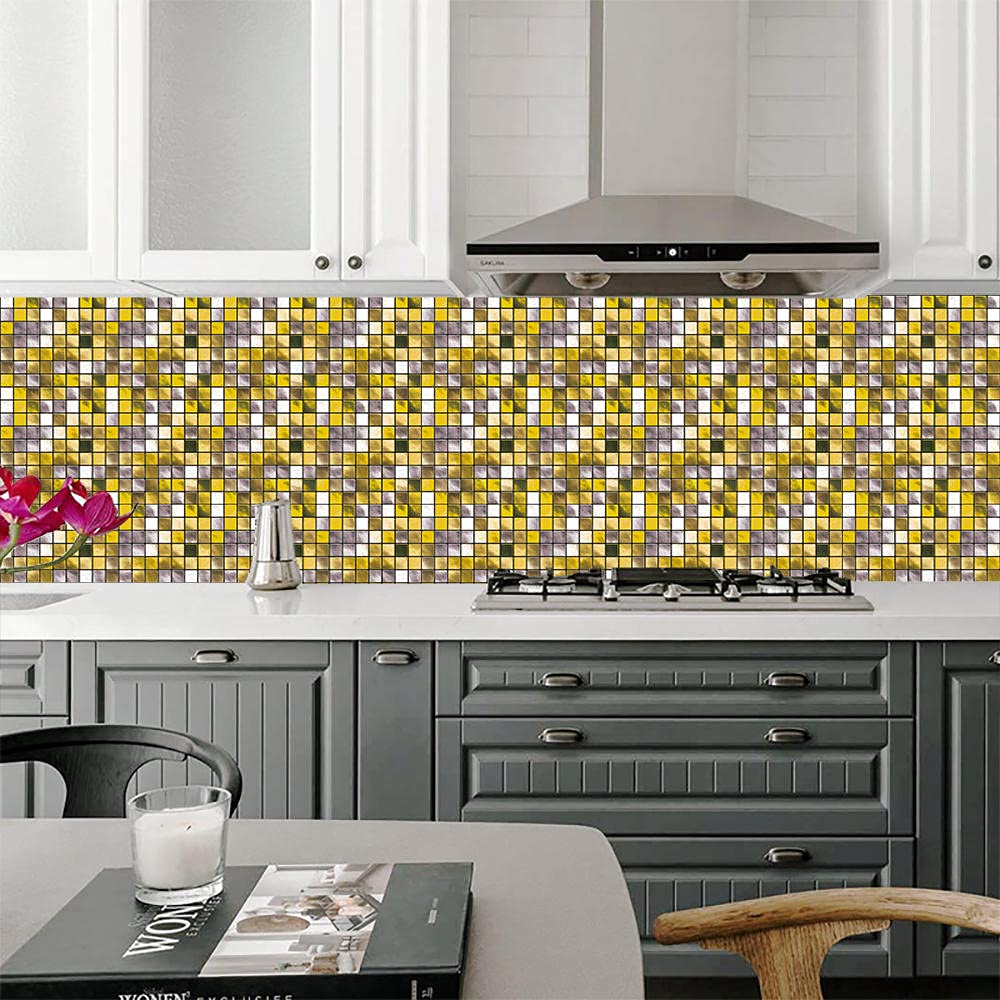 LMYSXAOZ Tile Stickers Golden Pearl Grey Stick on Tiles PVC for Kitchen Heat Resistant Bathroom Waterproof Self Adhesive Walls Peel and Wallpaper 20x20cm