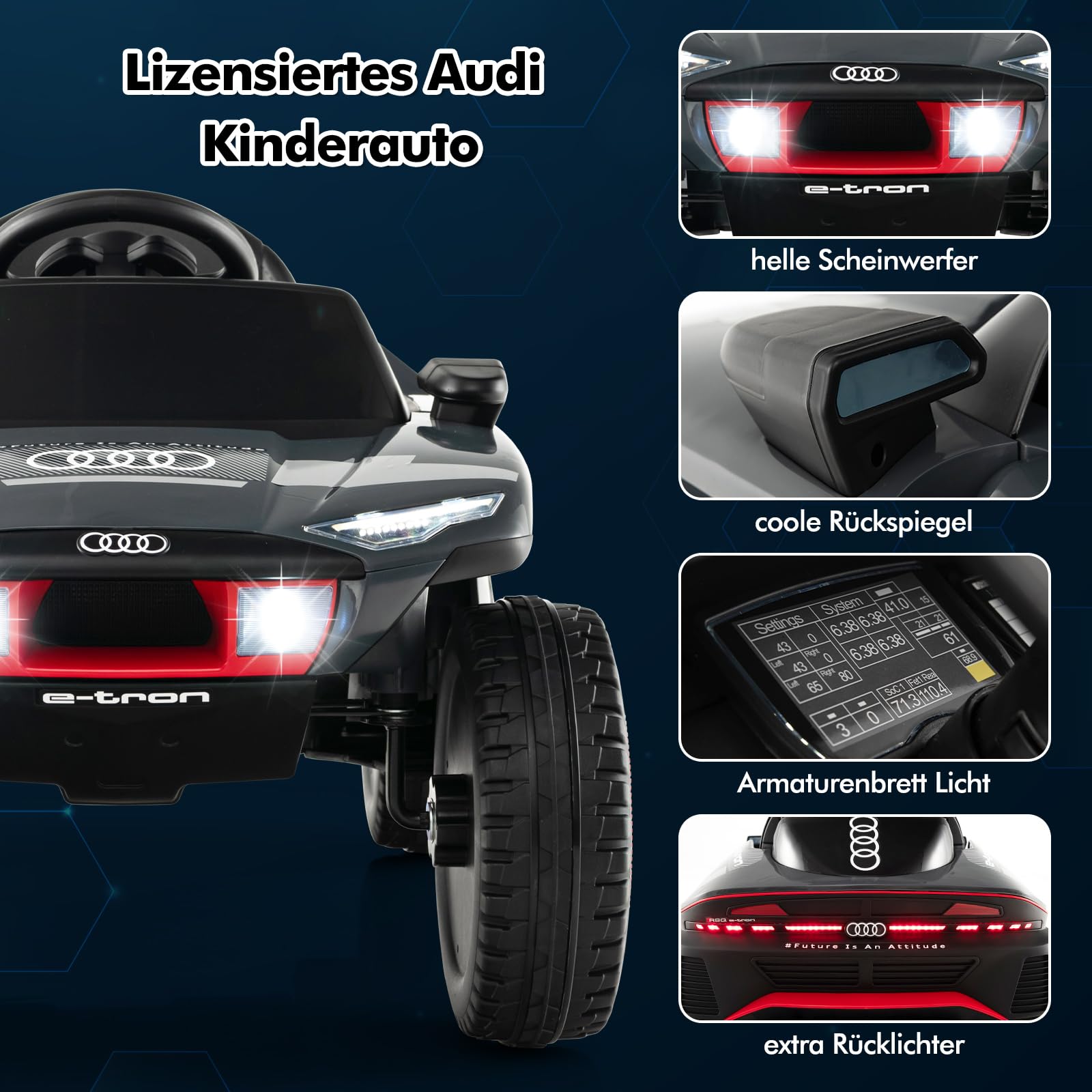 COSTWAY Audi Elektroauto für Kinder, 12V elektrisches Kinderauto mit Fernbedienung & LED-Lichtern & 4 Federungen, Kinderfahrzeug Elektrofahrzeug für Kinder ab 3 Jahren