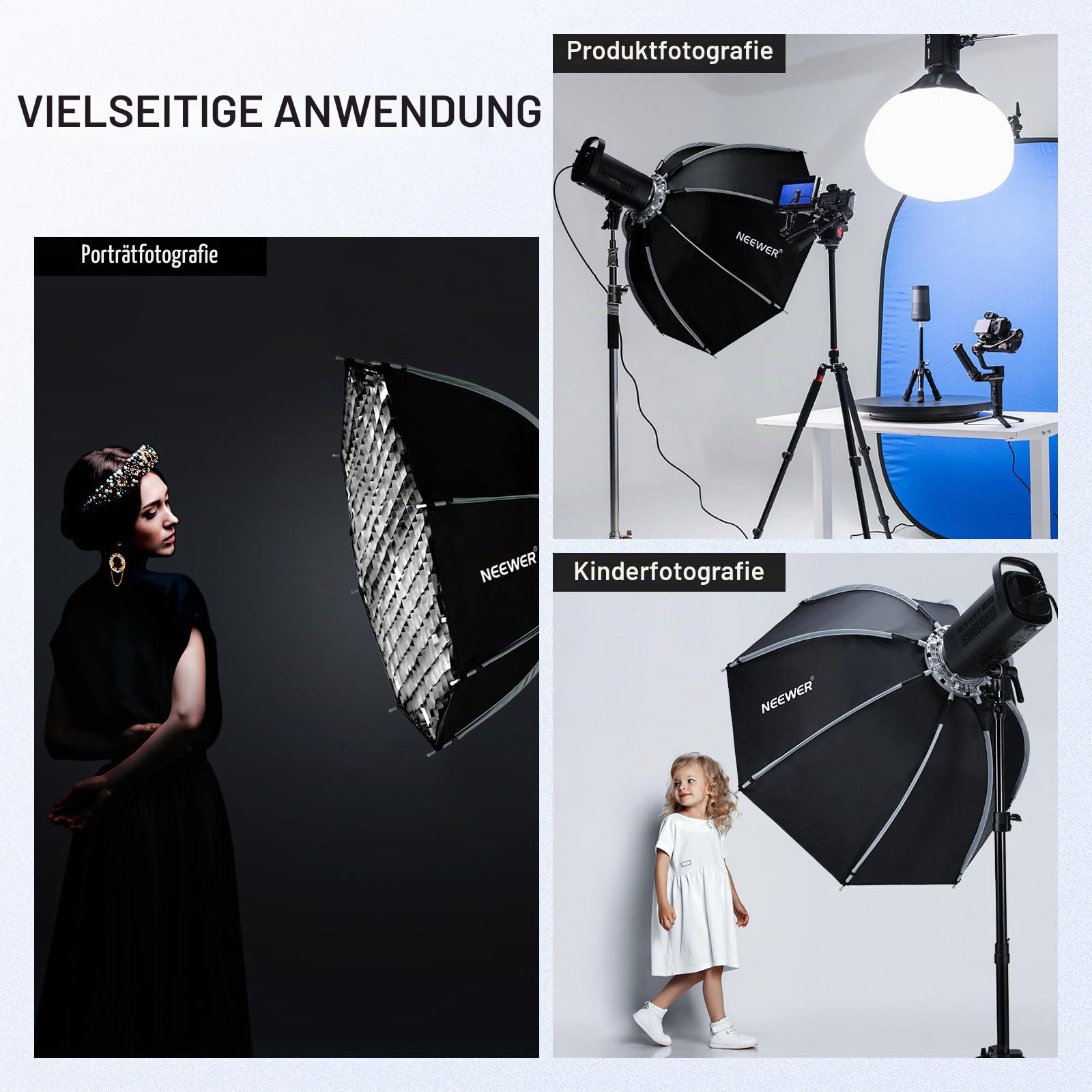 NEEWER 90cm Octagon Softbox, Softbox aus Nylon mit Bowens Schnellwechselhalterung mit Honeycomb Gitter, Tasche für RGB CB60 CB60B CB200B MS60B MS60C MS150B S101-300W/400W Pro Vision 4 Q4, NS35P