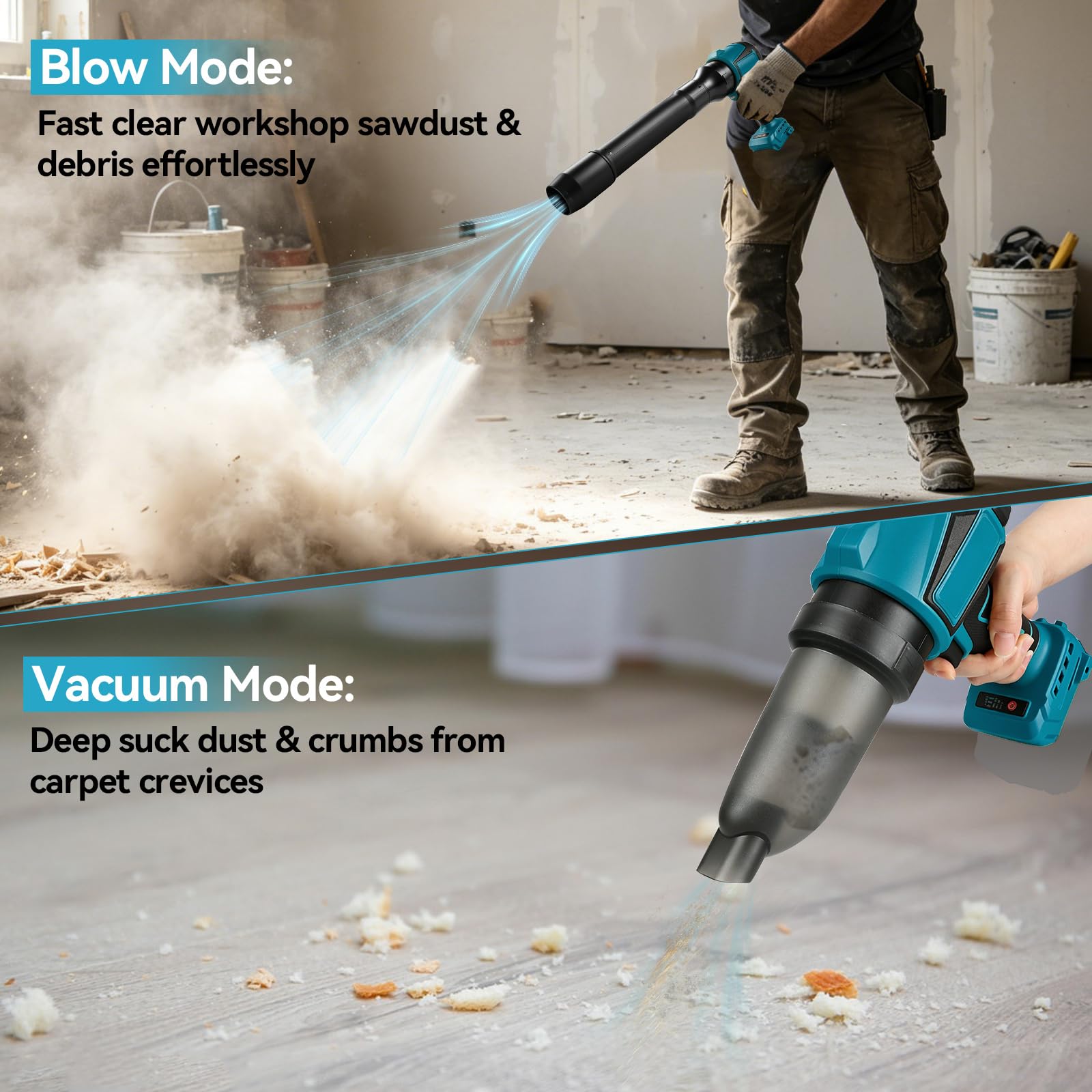 Soffiatore per foglie senza fili compatibile con batterie Makita da 18 V, mini ventilatore da 38.000 giri/min, motore brushless, controllo della velocità variabile, soffiatore portatile leggero per