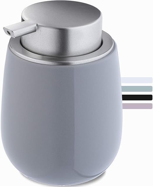 KADAX Ceramic Soap Dispenser, with Plastic Pump, Lotion Dispenser for Bathroom, Kitchen, 12.5 x 9.5 cm, Liquid Soap Dispenser, Washing-Up Liquid Dispenser, Shiny, Round (Grey)