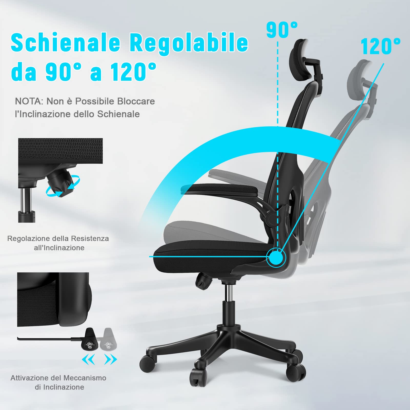 rattantree Sedia da Ufficio, Sedie Ufficio Scrivania con Poggiatesta Regolabile, Sedia Ergonomica per Computer con Braccioli Regolabili e Supporto Lombare per Home Office