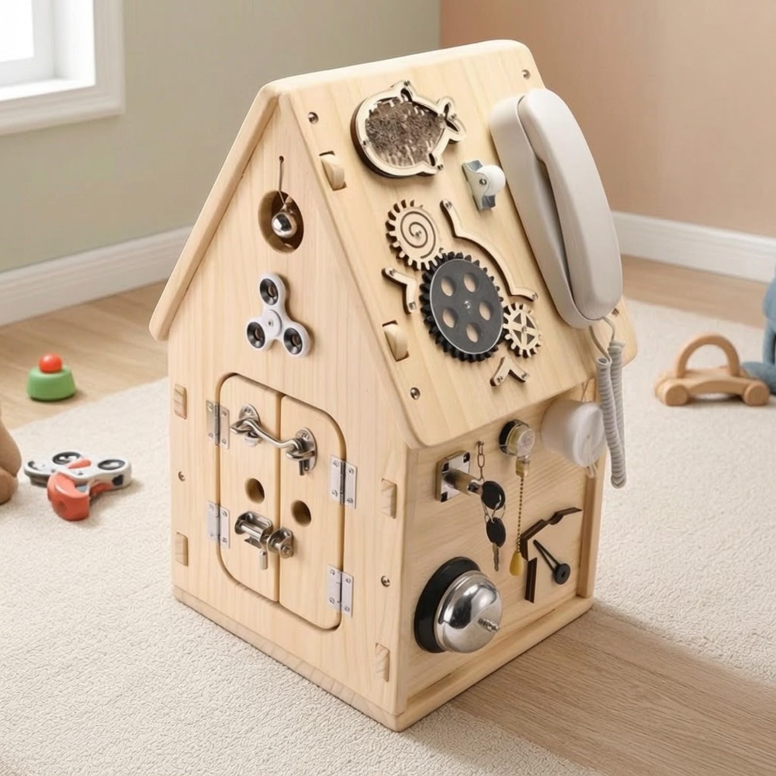 predolo Casetta delle attività in Legno | Gioco Educativo pedagogico, Stimolazione Sensoriale Precoce, casa attività, per Asilo