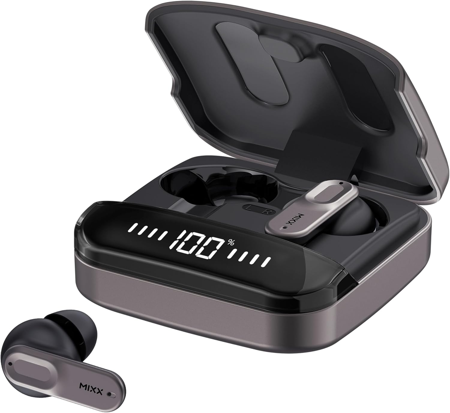MIXX StreamBuds Ultra Mini True Wireless Earbuds with Zinc Alloy Case, 24H Battery, Touch Controls, Custom EQ via App, Quick Charge, Bluetooth 5.3 (Black)