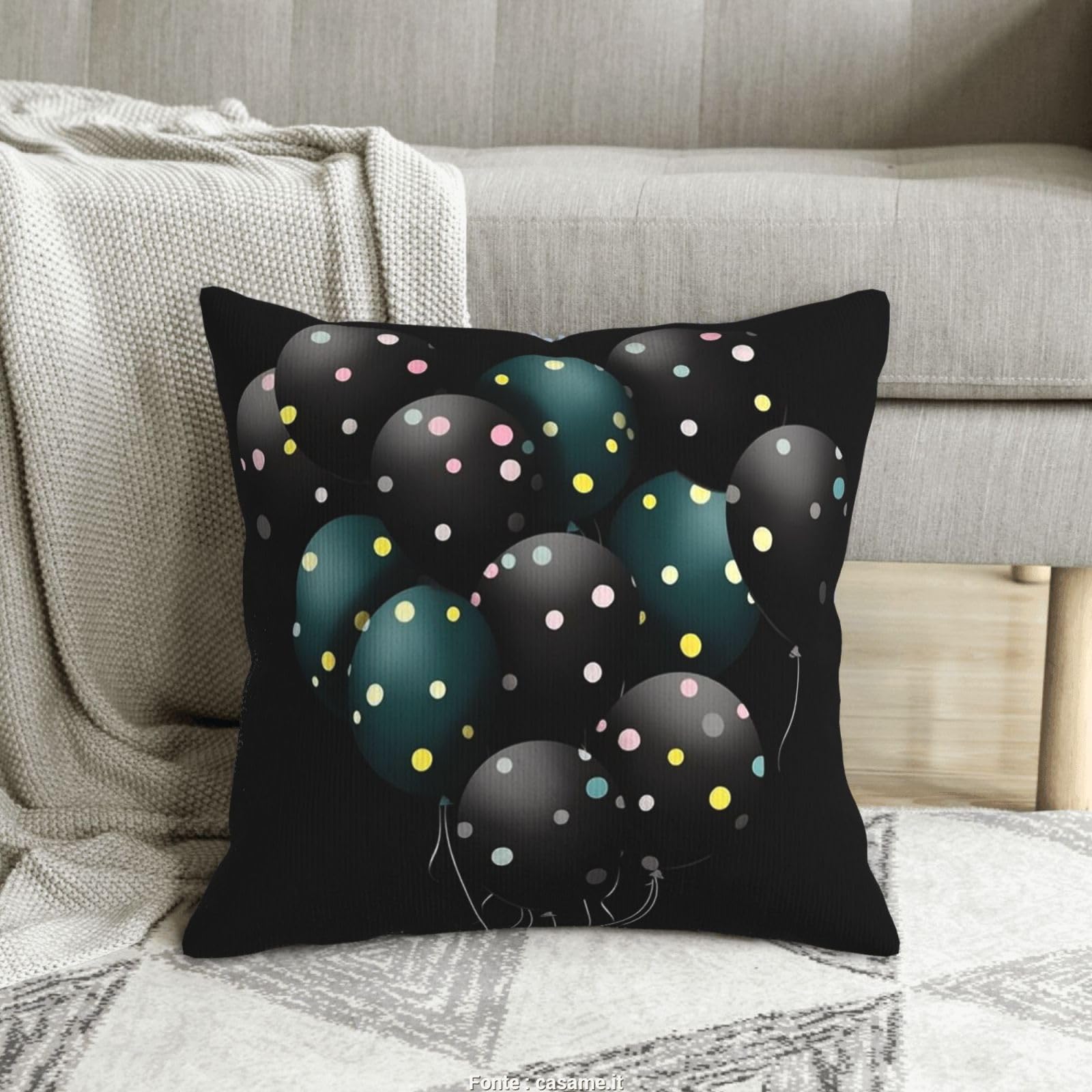 Housse de coussin velours côtelé haut de gamme motif ballon noir artistique