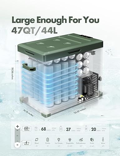 Miniatura 2 de A-Premium Refrigerador portátil de 12 voltios 47QT44.7L (con cubierta ABS777), -4F  68F enfriamiento rápido con 1224V DC y 110-240V CA para viajes