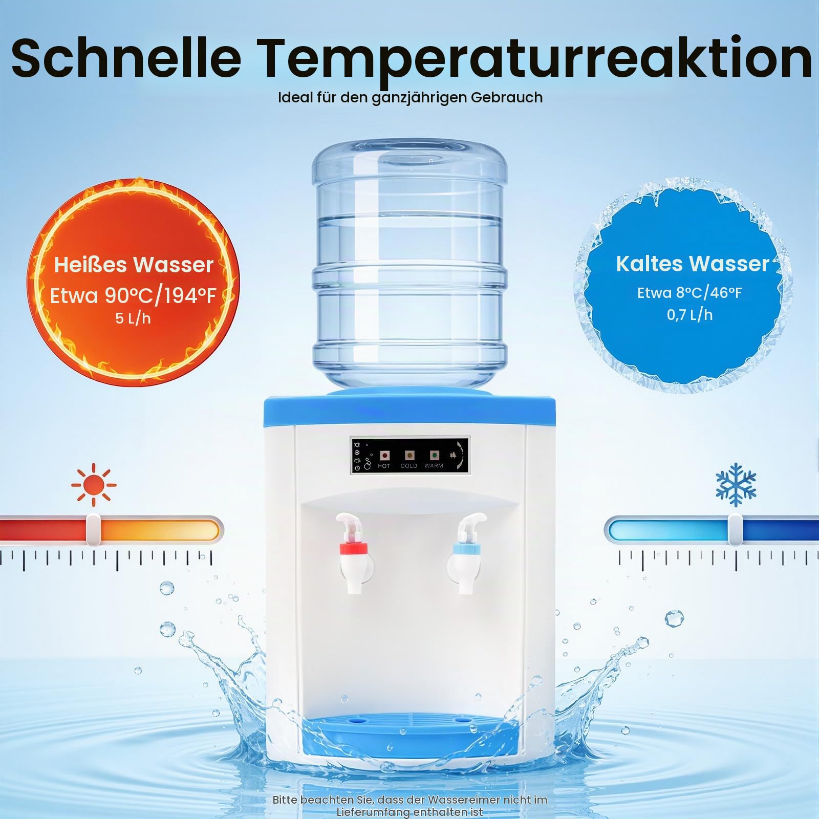 550W Heiß und Kalt Wasserspender, 220V Elektrischer Tischwasserspender, für 5-18L Wasserflaschen, mit Kontrollleuchten und Abnehmbarer Tropfschale, Ideal für Büro, Zuhause und Küche