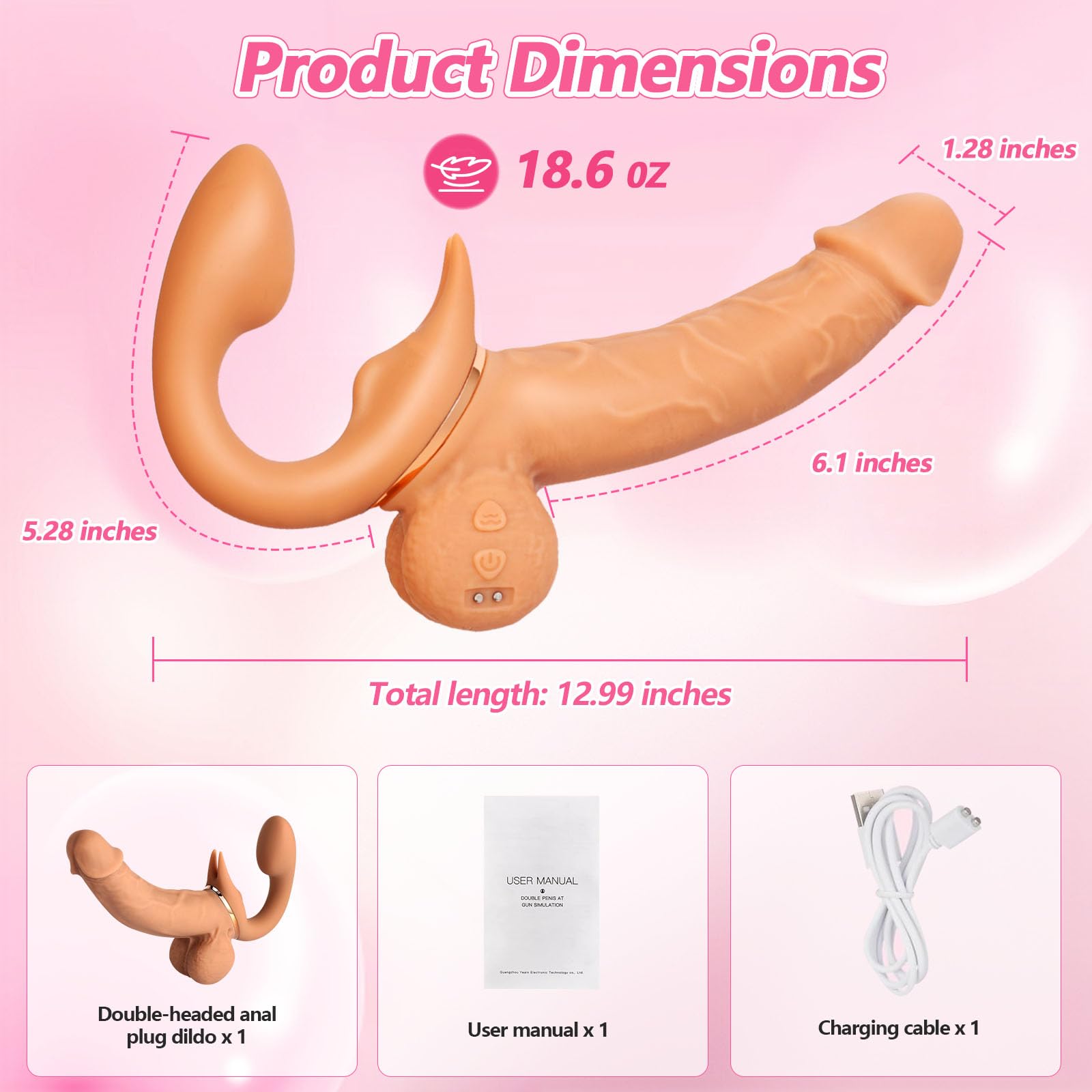 Strapon Doble Dildo Realista, Double Dildo Arnés Para Mujeres 9 Modos de Vibración G Point Anal Stimulator Silicone Dildos Sex Toy Para Hombres Y Parejas (Vibración)