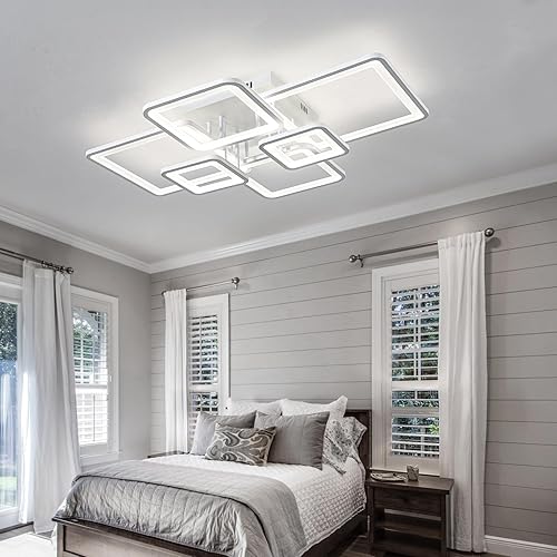 Miniatura 8 de Shine LUEST Lámparas de techo LED modernas para dormitorio, regulables, 6 anillos, lámparas de techo cuadradas modernas para sala de estar con